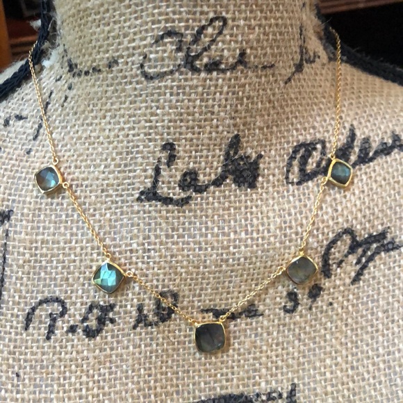 5 Stone Rutilated Quartz & Vermeil Necklace, 18” - Picture 2 of 8